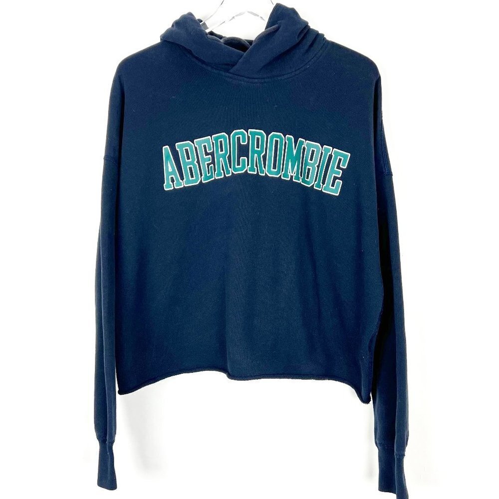 Abercrombie & Fitch Cropped Sweatshirt Womens Large Blue Green Hoodie Collegiate